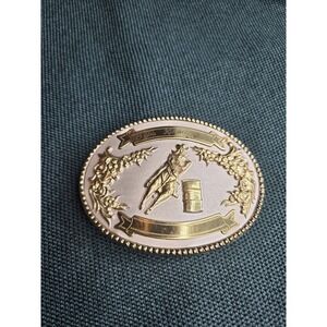 Vintage Western Cowboy Rodeo Barrel Racer Gold Oval Belt Buckle